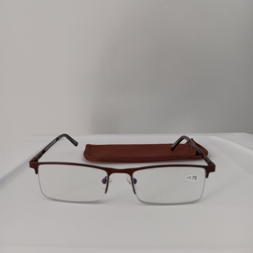 LcBestbro Reading Eyeglasses +1.75D Metal Frame Anti Blue-Light Chocolate Brown